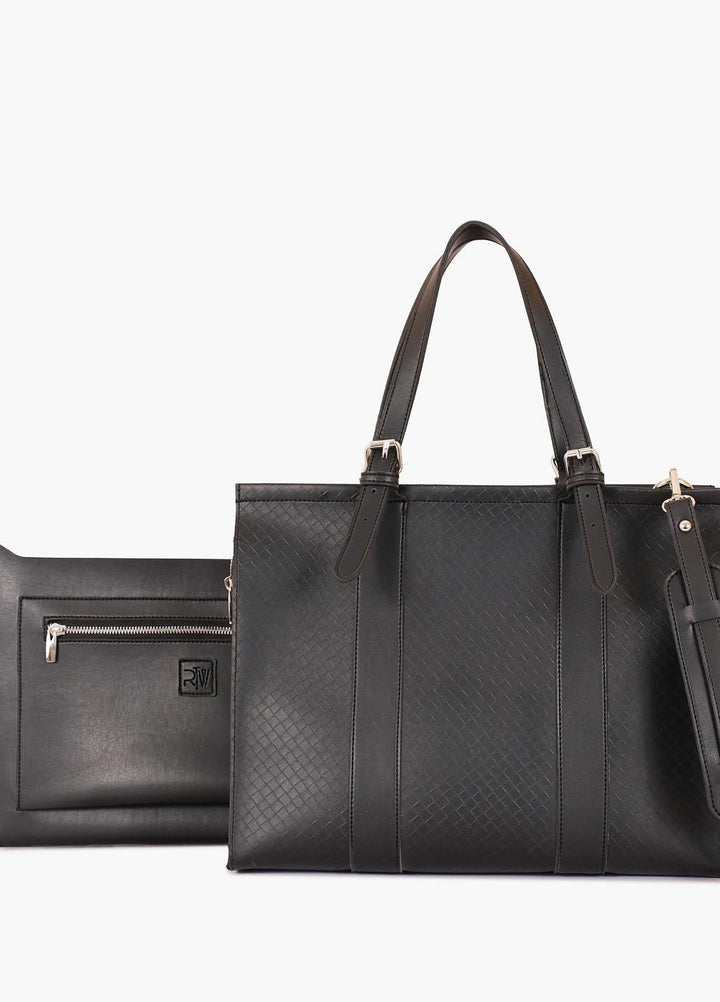 RTW Creation    Laptop Bag TRW23LB LBP-01 Black weaved laptop bag with sleeve - Women Laptop Bags