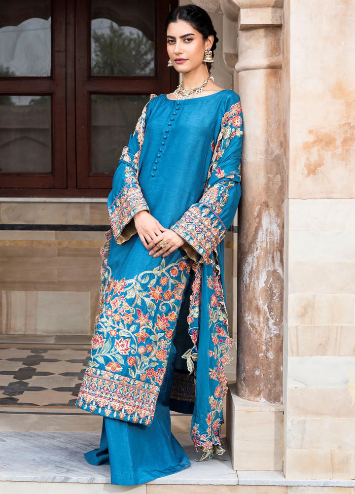 Ruhani by Muraad Embroidered Raw Silk Suit Unstitched 3 Piece MU24R Azure - Formal Collection