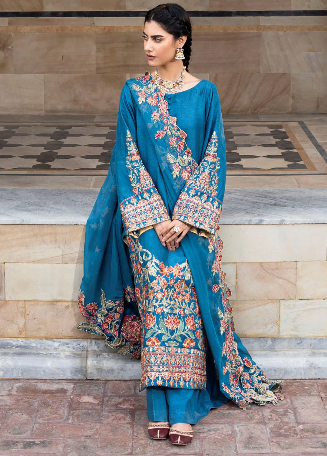 Ruhani by Muraad Embroidered Raw Silk Suit Unstitched 3 Piece MU24R Azure - Formal Collection