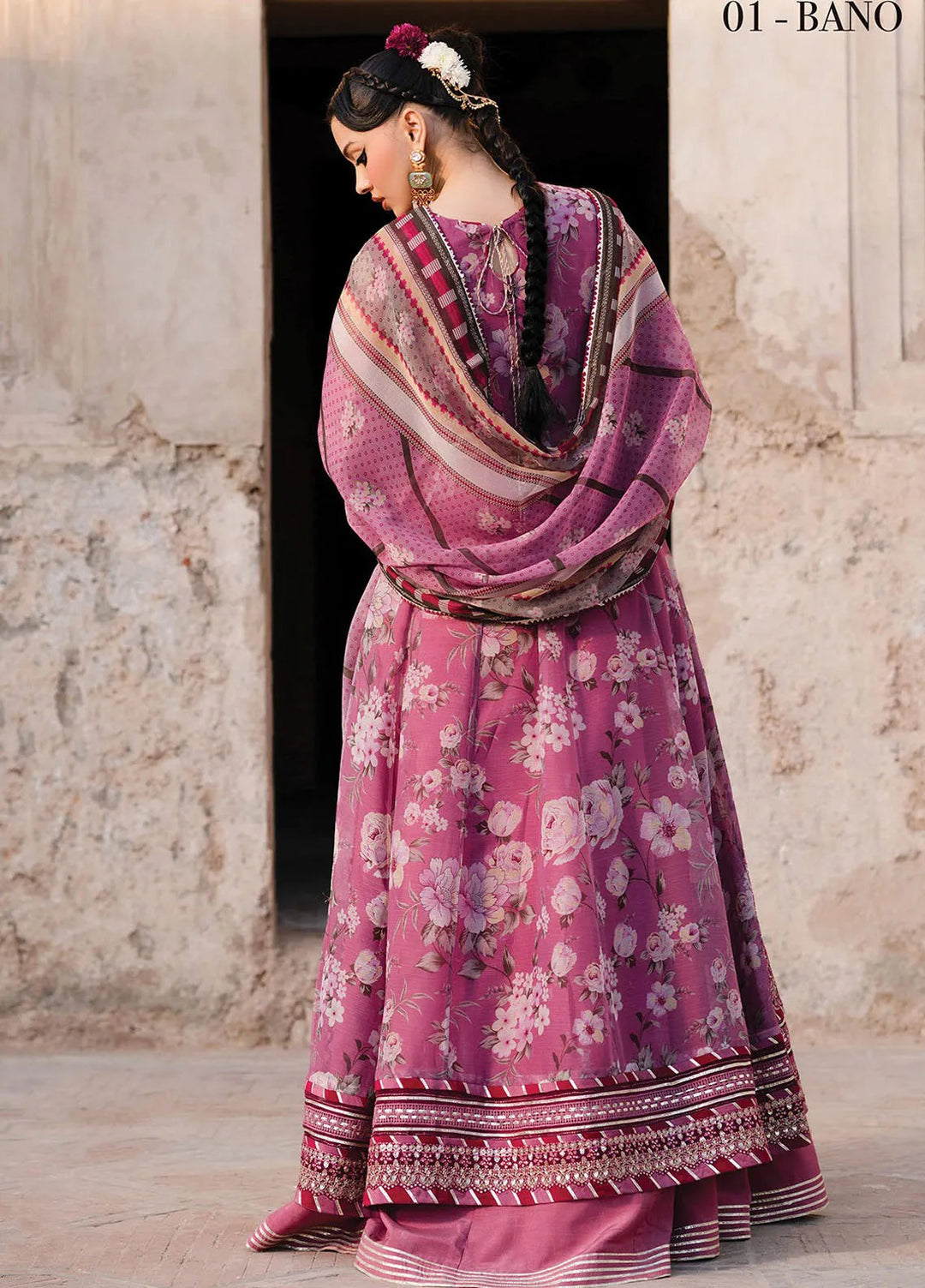 Rumi by Xenia Embroidered Chiffon Suit Unstitched 3 Piece XE25RF D-01 Bano - Formals Collection