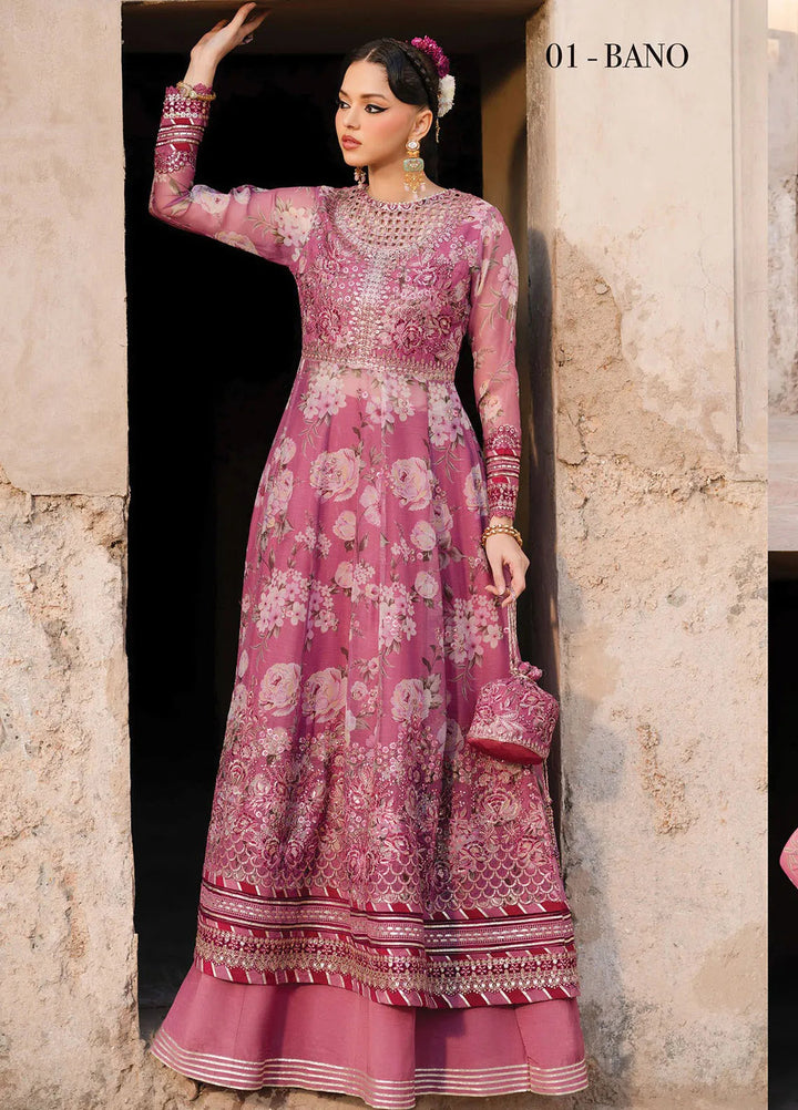 Rumi by Xenia Embroidered Chiffon Suit Unstitched 3 Piece XE25RF D-01 Bano - Formals Collection