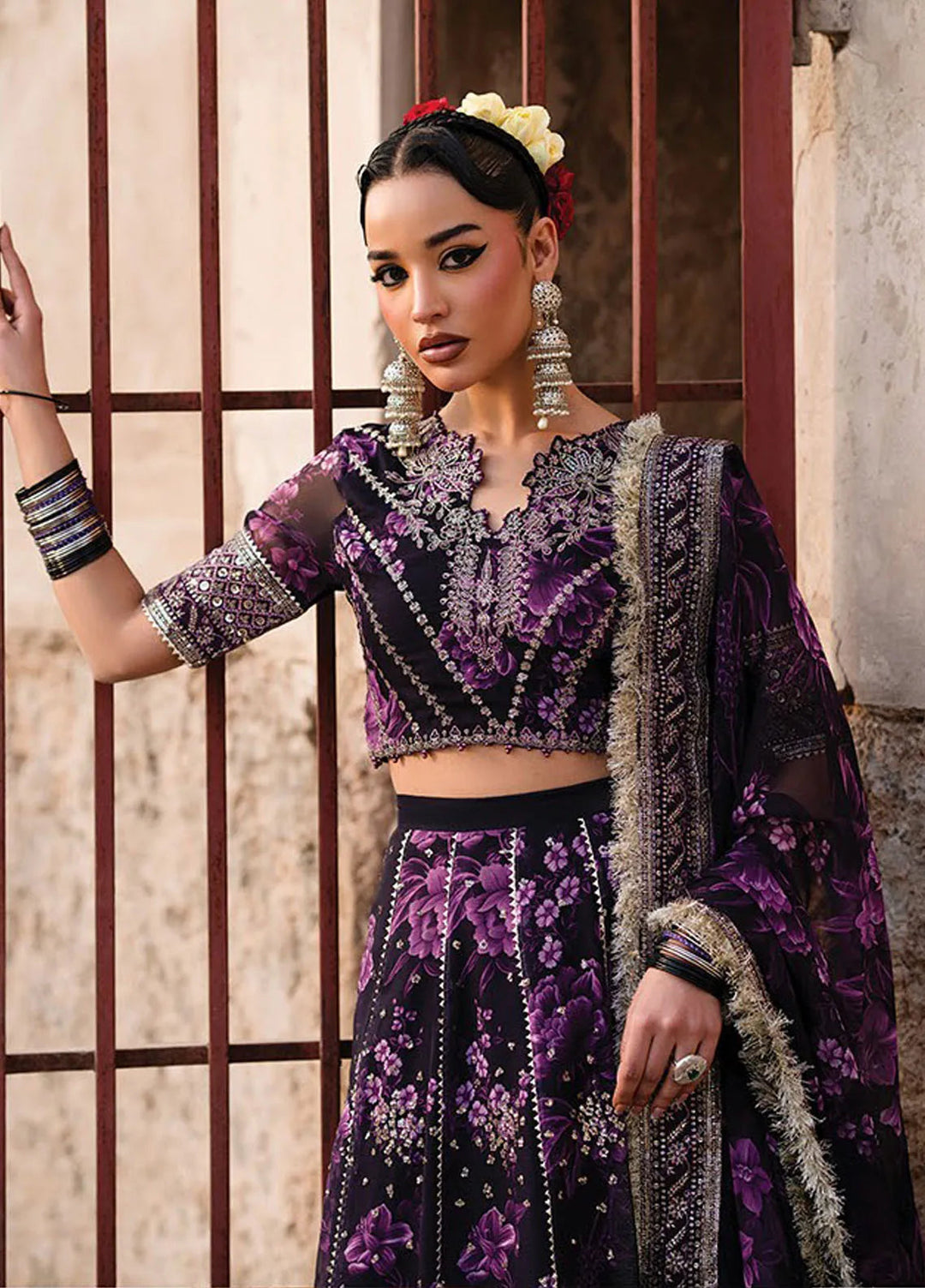 Rumi by Xenia Embroidered Chiffon Suit Unstitched 3 Piece XE25RF D-08 Kesar - Formals Collection