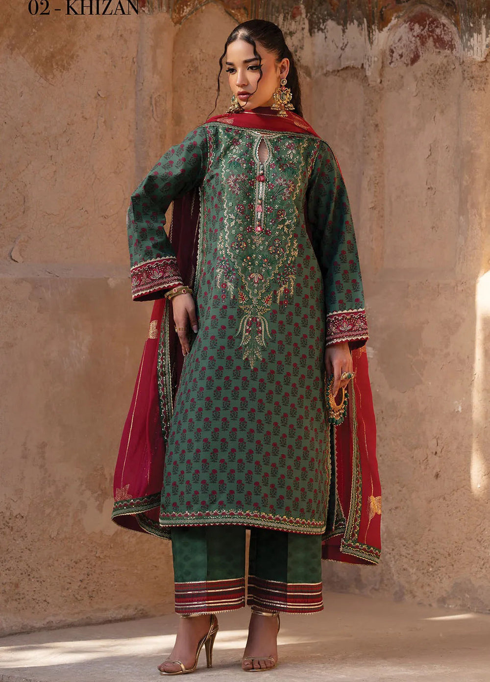 Rumi by Xenia Embroidered Raw Silk Suit Unstitched 3 Piece XE25RF D-02 Khizan - Formals Collection