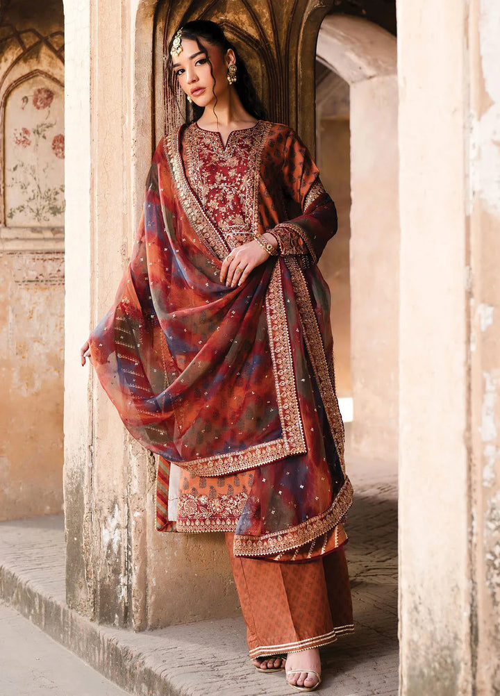 Rumi by Xenia Embroidered Raw Silk Suit Unstitched 3 Piece XE25RF D-06 Mushk A - Formals Collection
