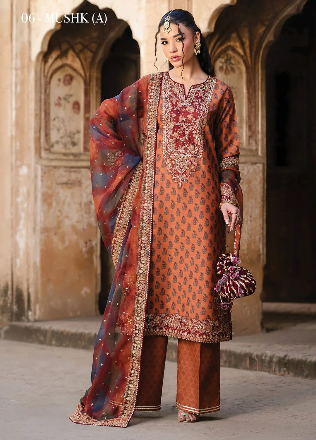 Rumi by Xenia Embroidered Raw Silk Suit Unstitched 3 Piece XE25RF D-06 Mushk A - Formals Collection