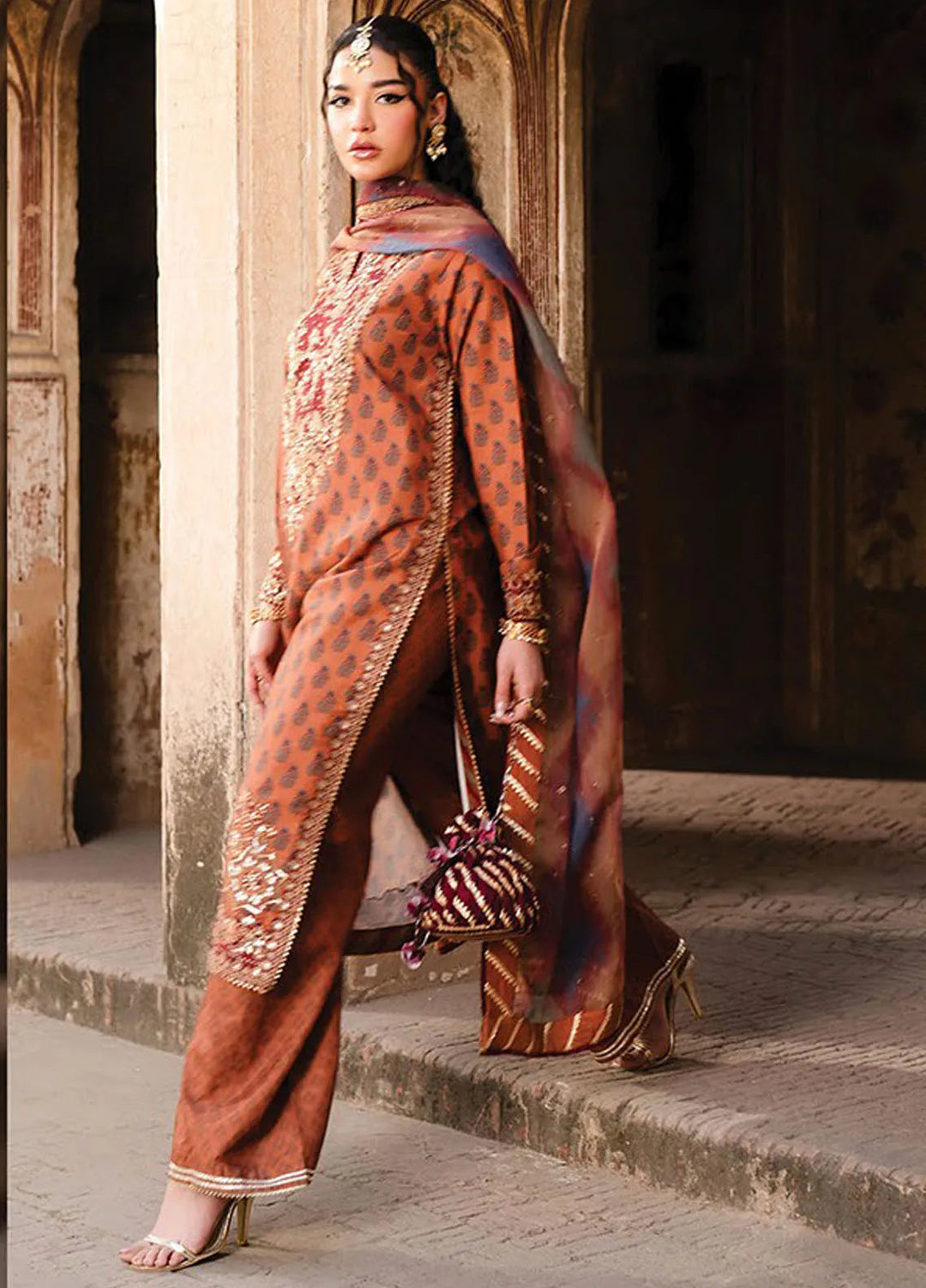 Rumi by Xenia Embroidered Raw Silk Suit Unstitched 3 Piece XE25RF D-06 Mushk A - Formals Collection