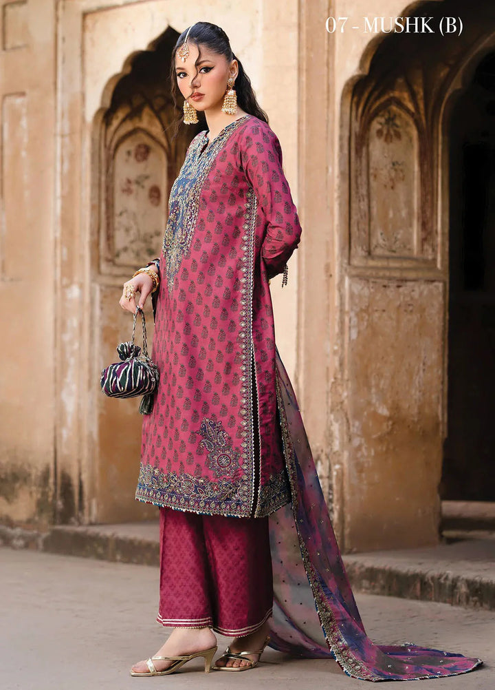 Rumi by Xenia Embroidered Raw Silk Suit Unstitched 3 Piece XE25RF D-07 Mushk B - Formals Collection