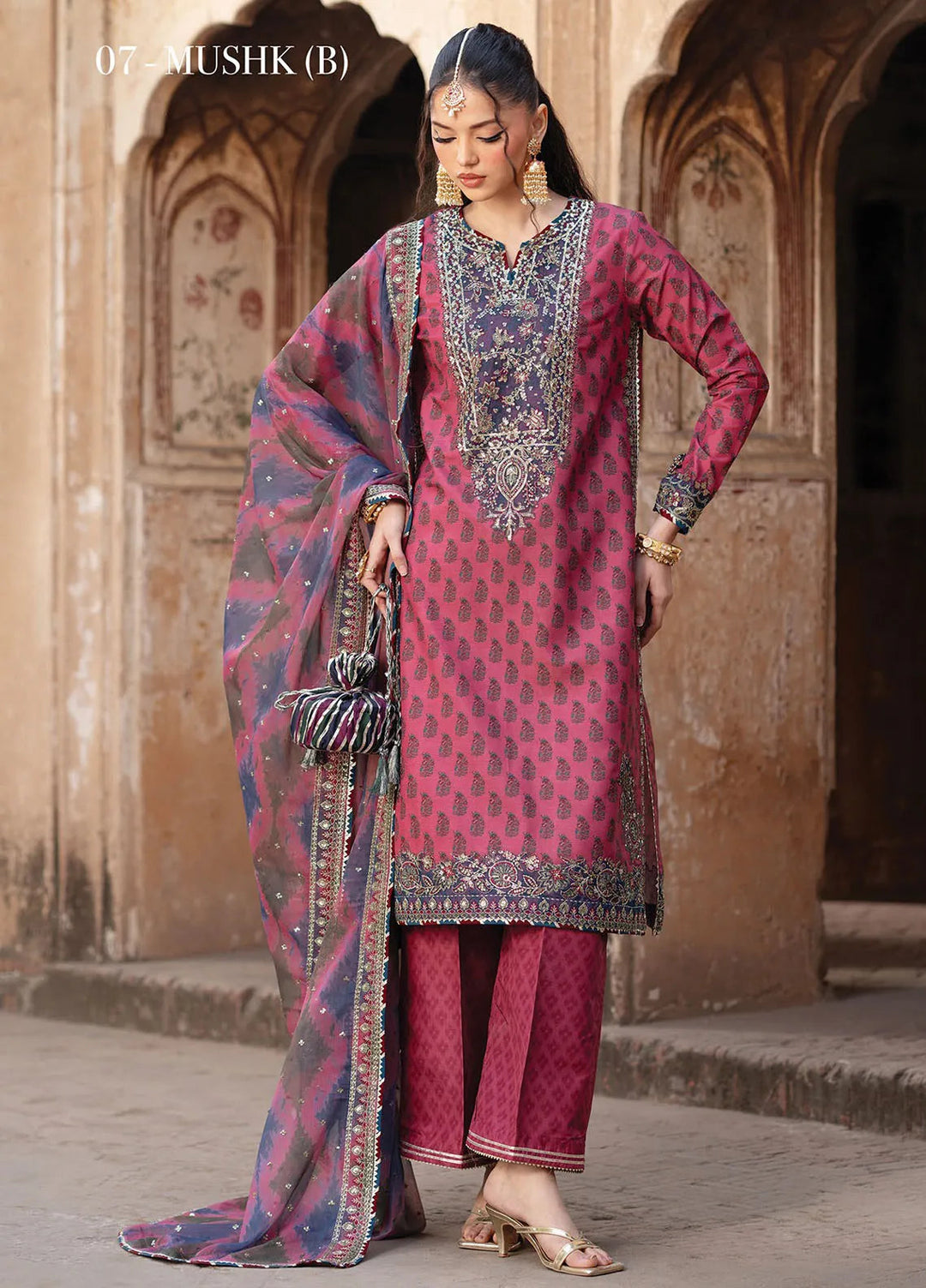 Rumi by Xenia Embroidered Raw Silk Suit Unstitched 3 Piece XE25RF D-07 Mushk B - Formals Collection