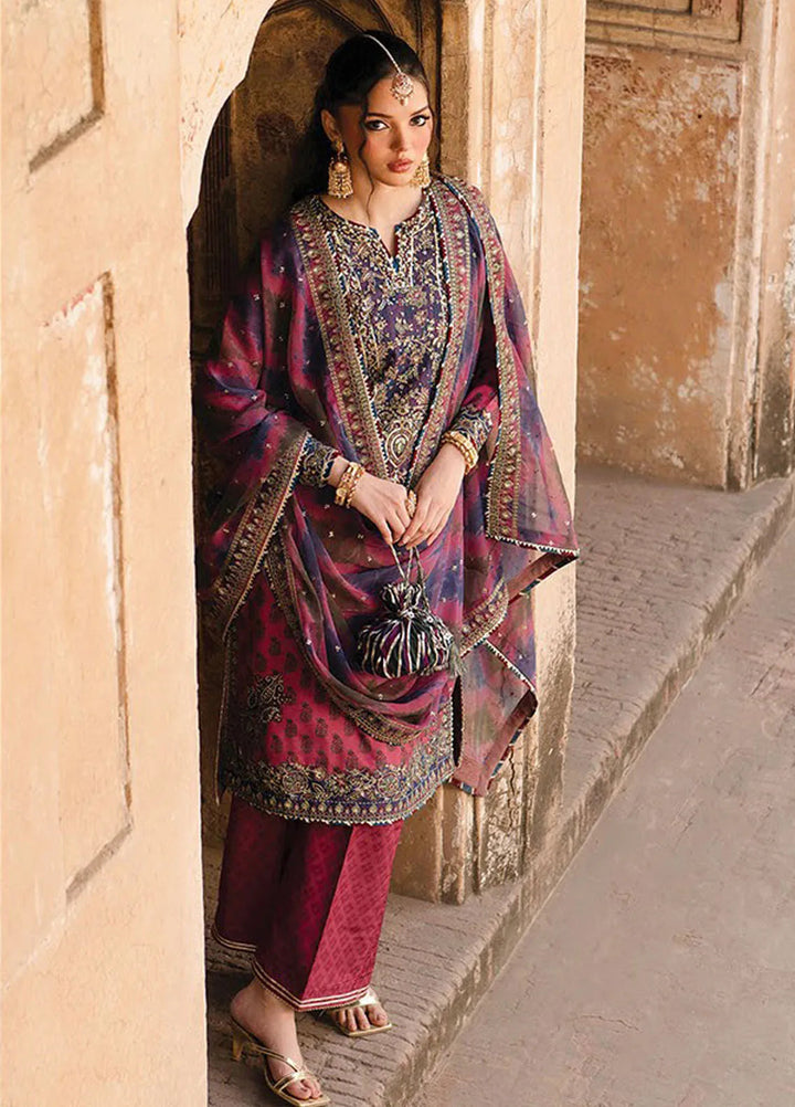 Rumi by Xenia Embroidered Raw Silk Suit Unstitched 3 Piece XE25RF D-07 Mushk B - Formals Collection