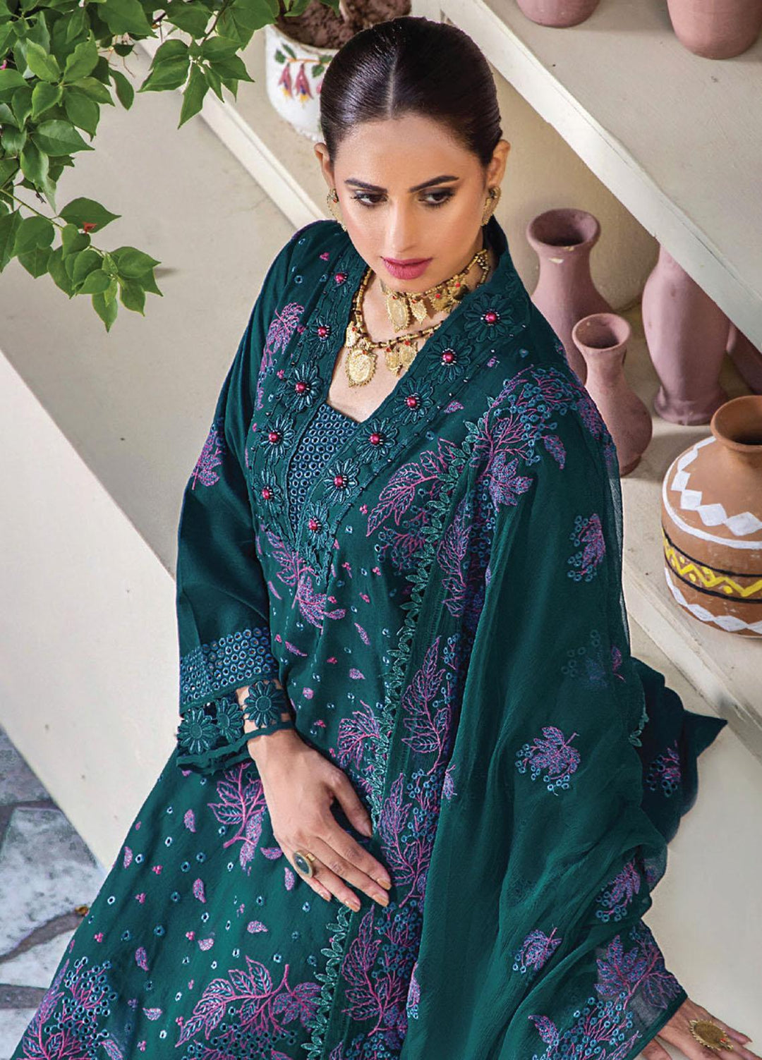 Rumli By Humdum Embroidered Karandi Suits Unstitched 3 Piece HD23RM D-08 - Formal Collection
