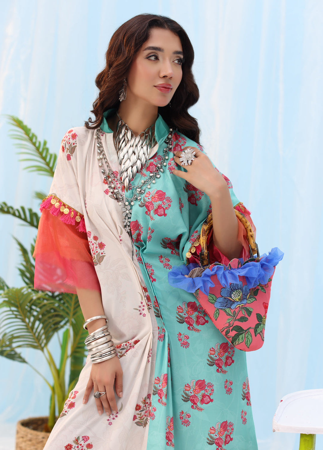 Rush Hour by Musferah Saad Pret Printed Silk 1 Piece Suit Tassel and Bloom
