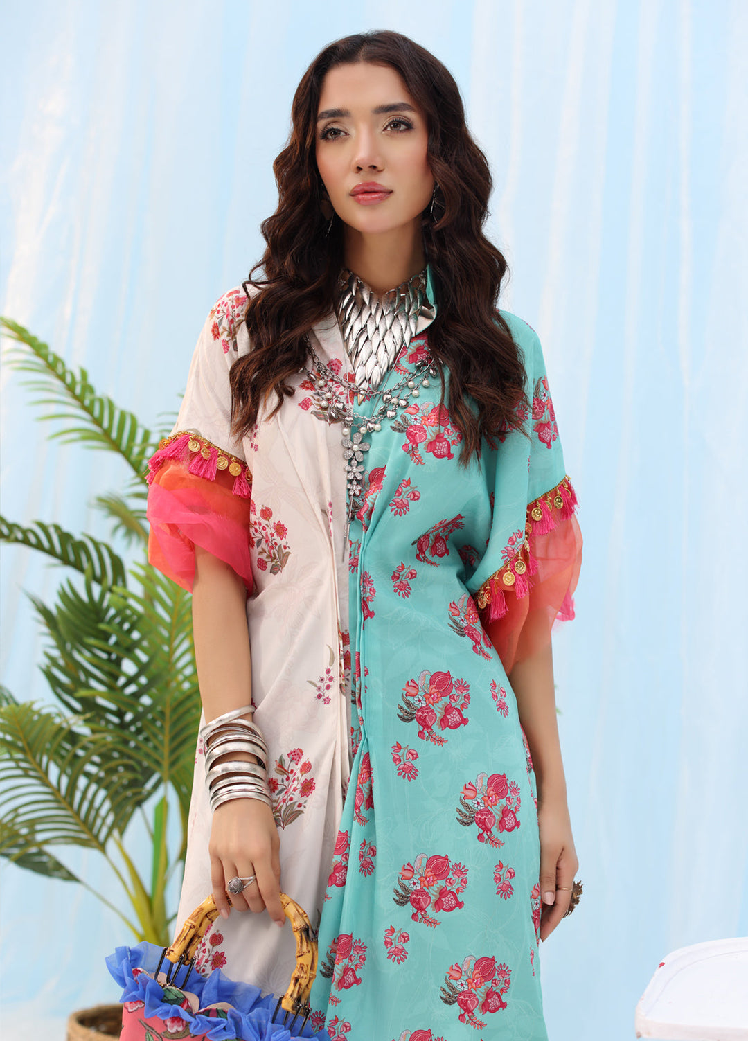 Rush Hour by Musferah Saad Pret Printed Silk 1 Piece Suit Tassel and Bloom
