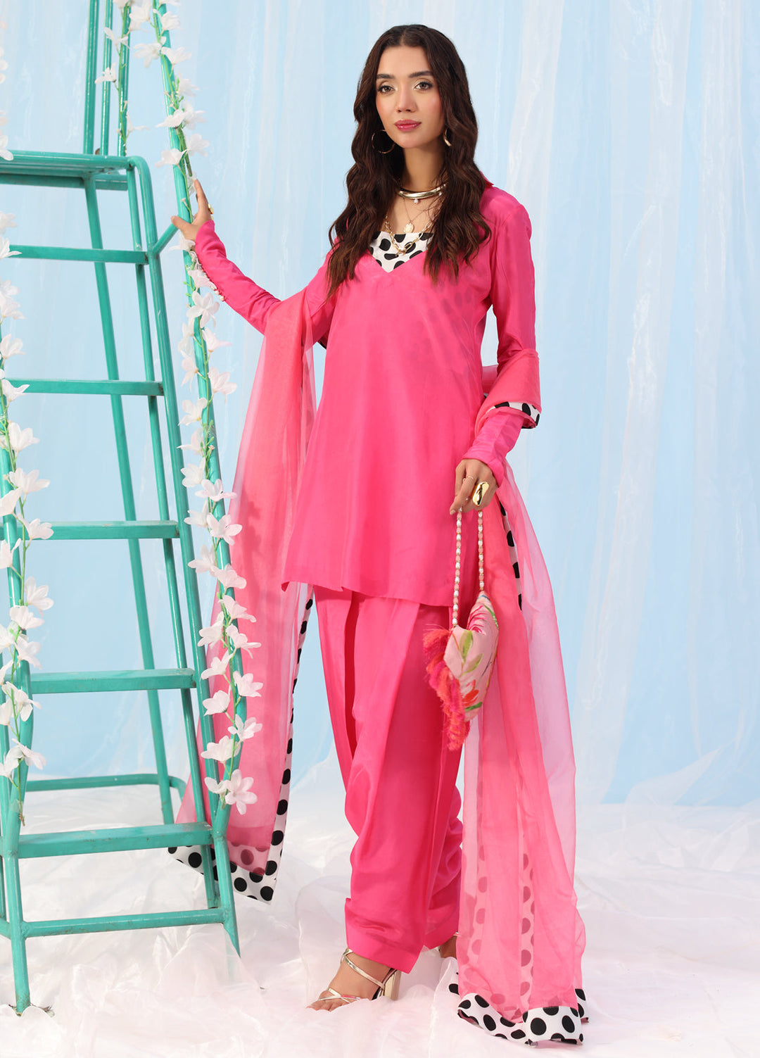 Rush Hour by Musferah Saad Pret Printed Silk 2 Piece Suit Polka Pop