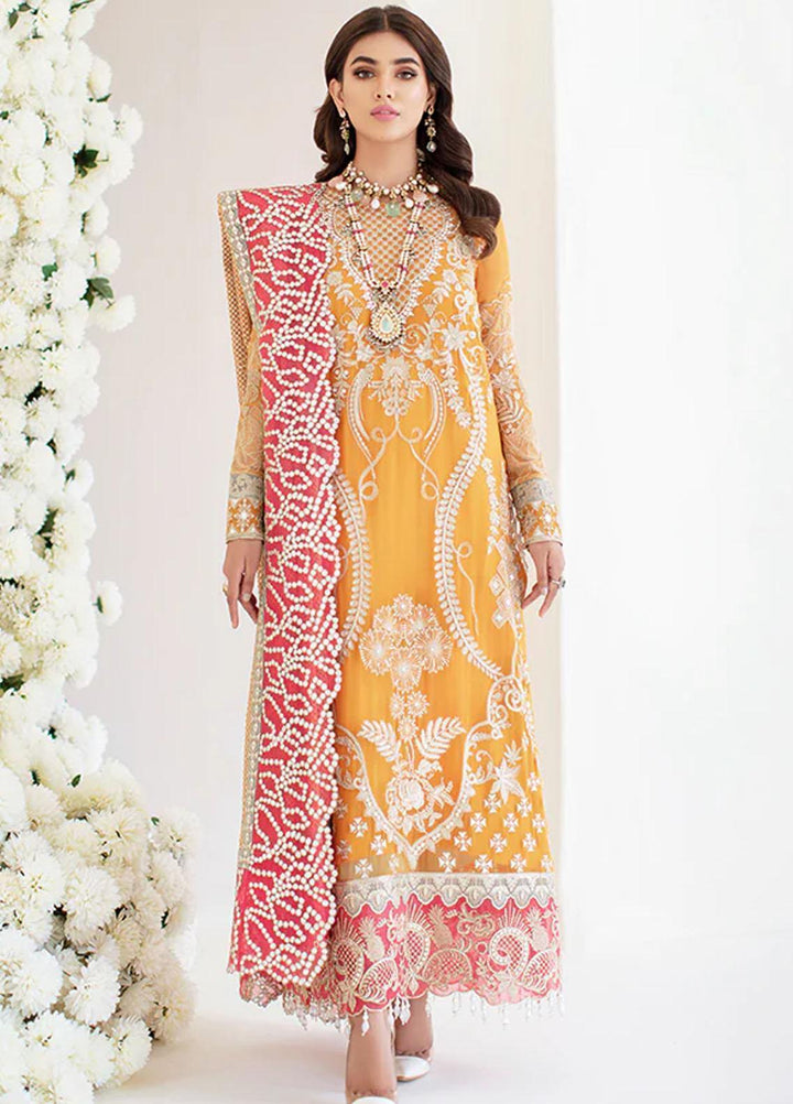 Fleur By Serene Premium Embroidered Chiffon Suits Unstitched 3 Piece SP22F S-1063 MARIGOLD - Spring / Summer Collection