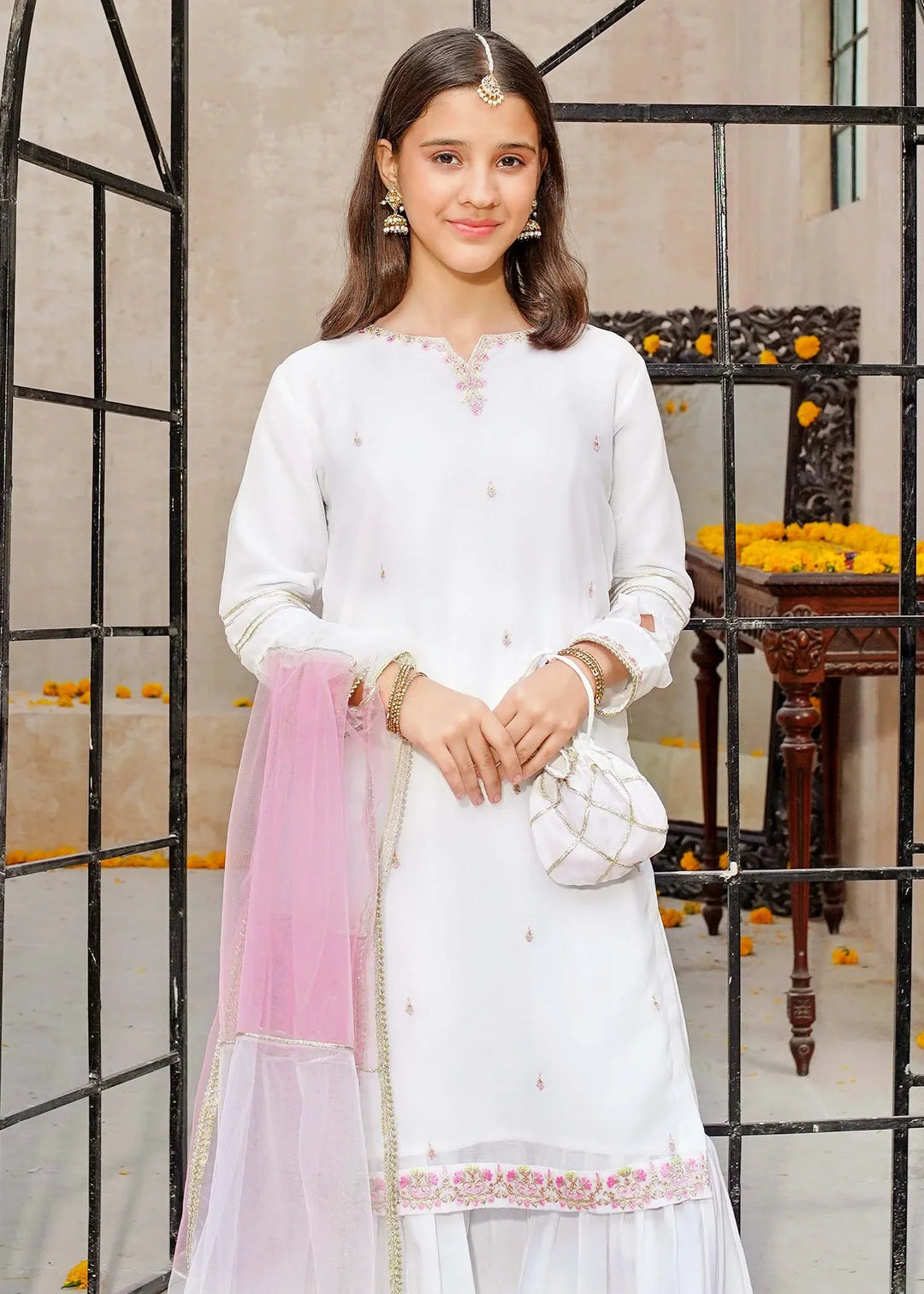 Modest Girls RTW Embroidered Chiffon 3 Piece Suit White Wedding Collection