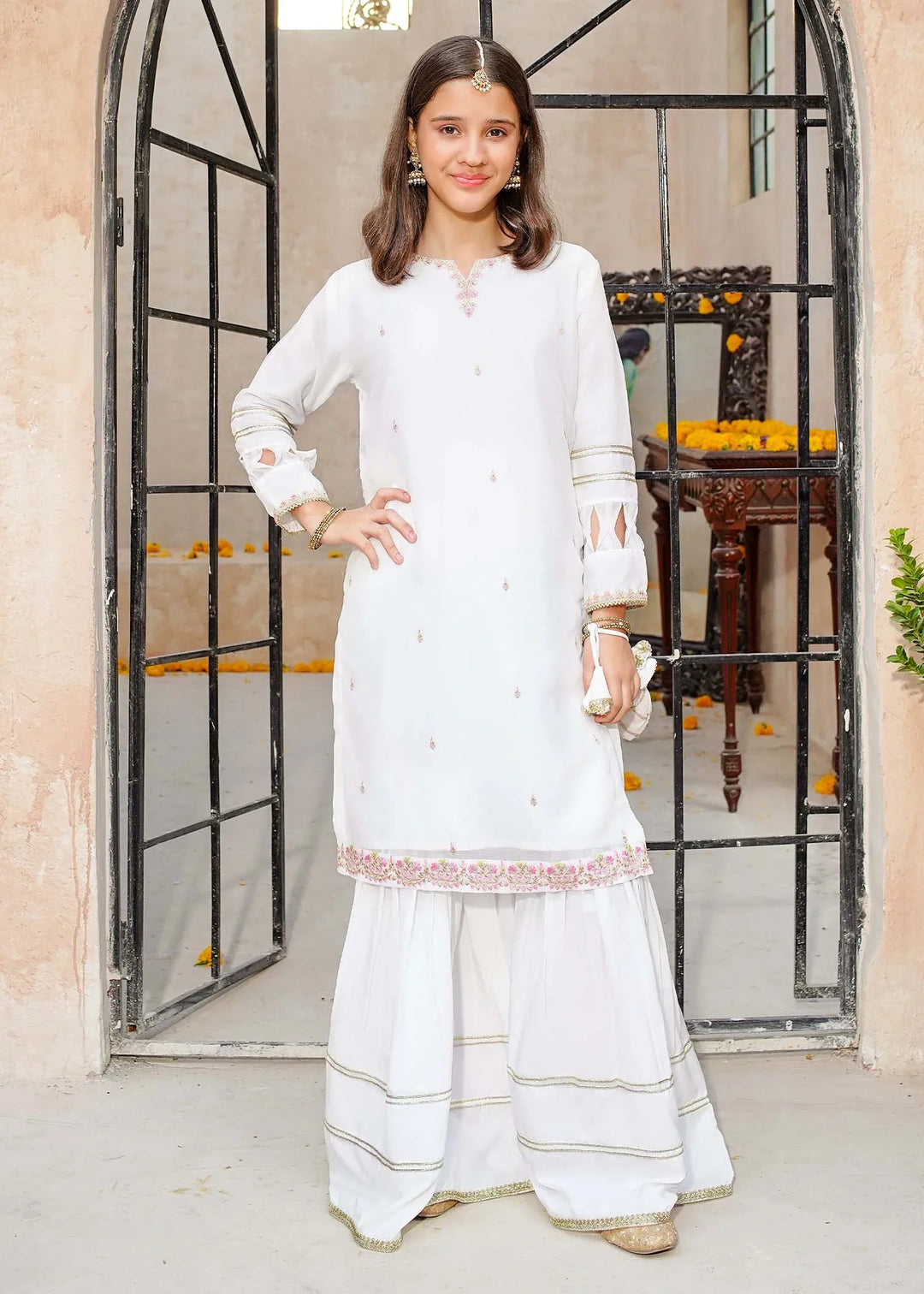 Modest Girls RTW Embroidered Chiffon 3 Piece Suit White Wedding Collection