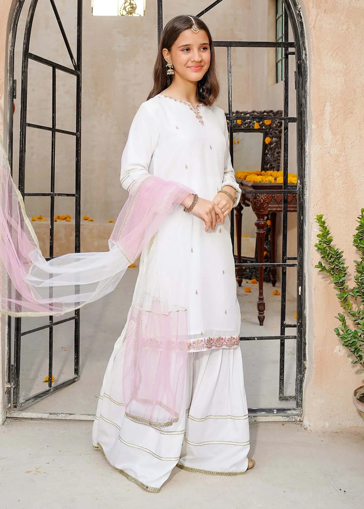 Modest Girls RTW Embroidered Chiffon 3 Piece Suit White Wedding Collection