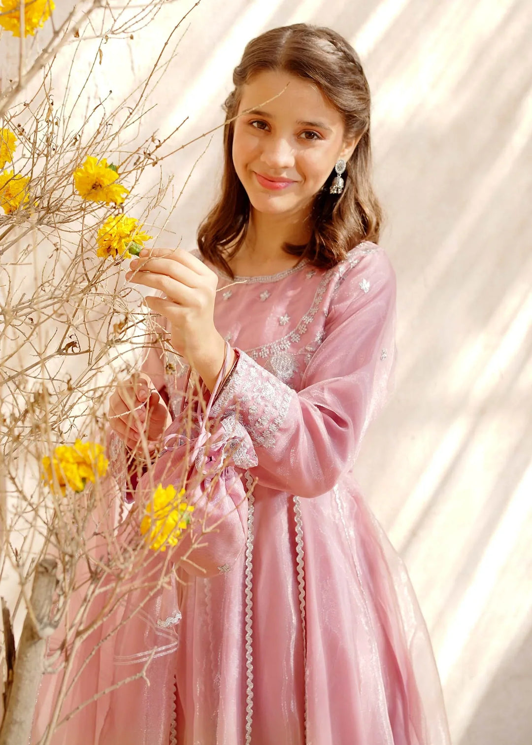 Modest Girls RTW Embroidered Tissue 3 Piece Suit Pink Frock-T Wedding Collection