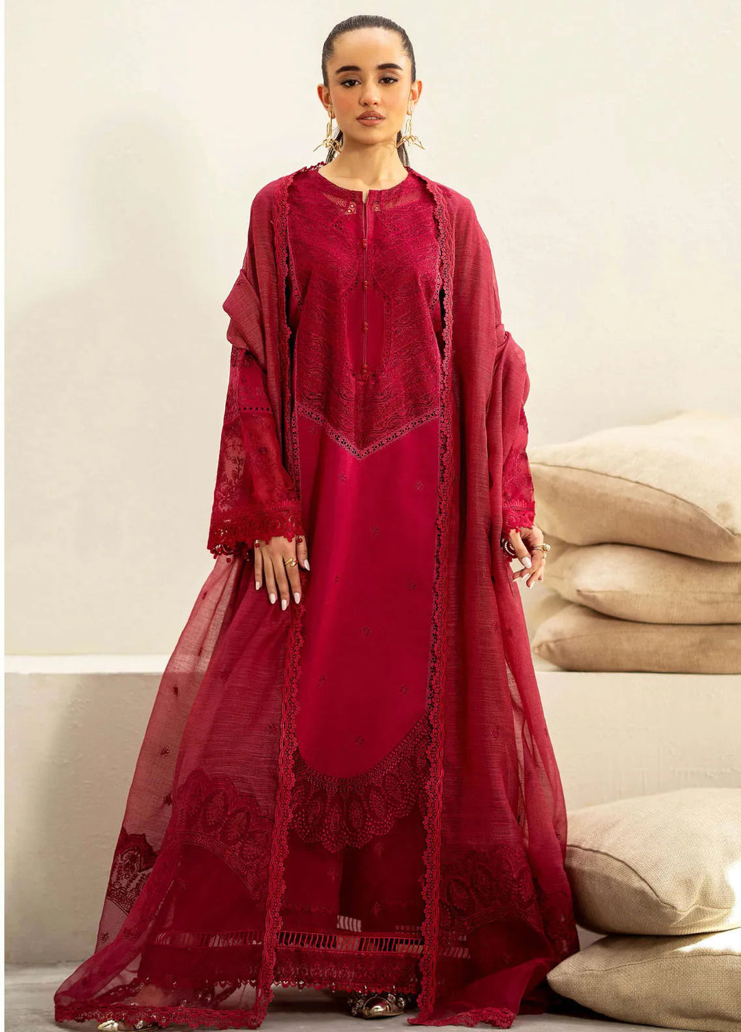 Saad Shaikh Embroidered Lawn Suit Unstitched 3 Piece SSK24E Blush - Festive Collection