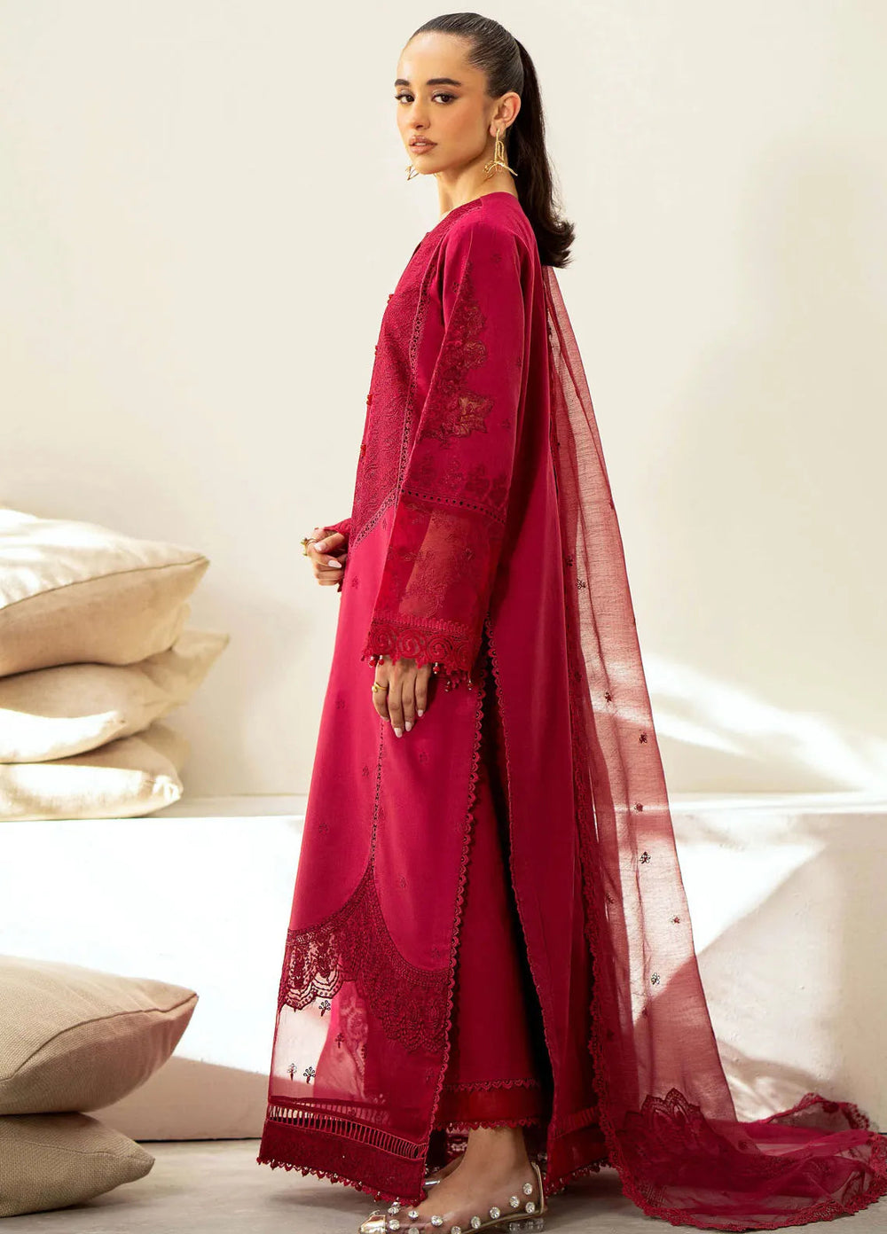 Saad Shaikh Embroidered Lawn Suit Unstitched 3 Piece SSK24E Blush - Festive Collection