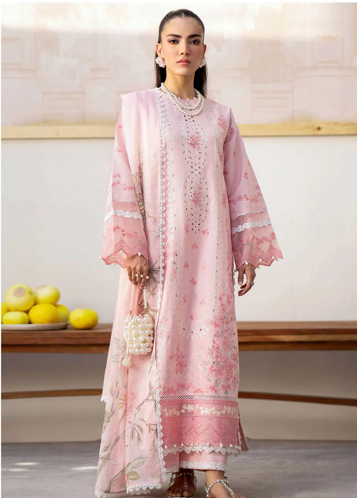 Saad Shaikh Embroidered Lawn Suit Unstitched 3 Piece SSK24E Pink Oasis - Festive Collection