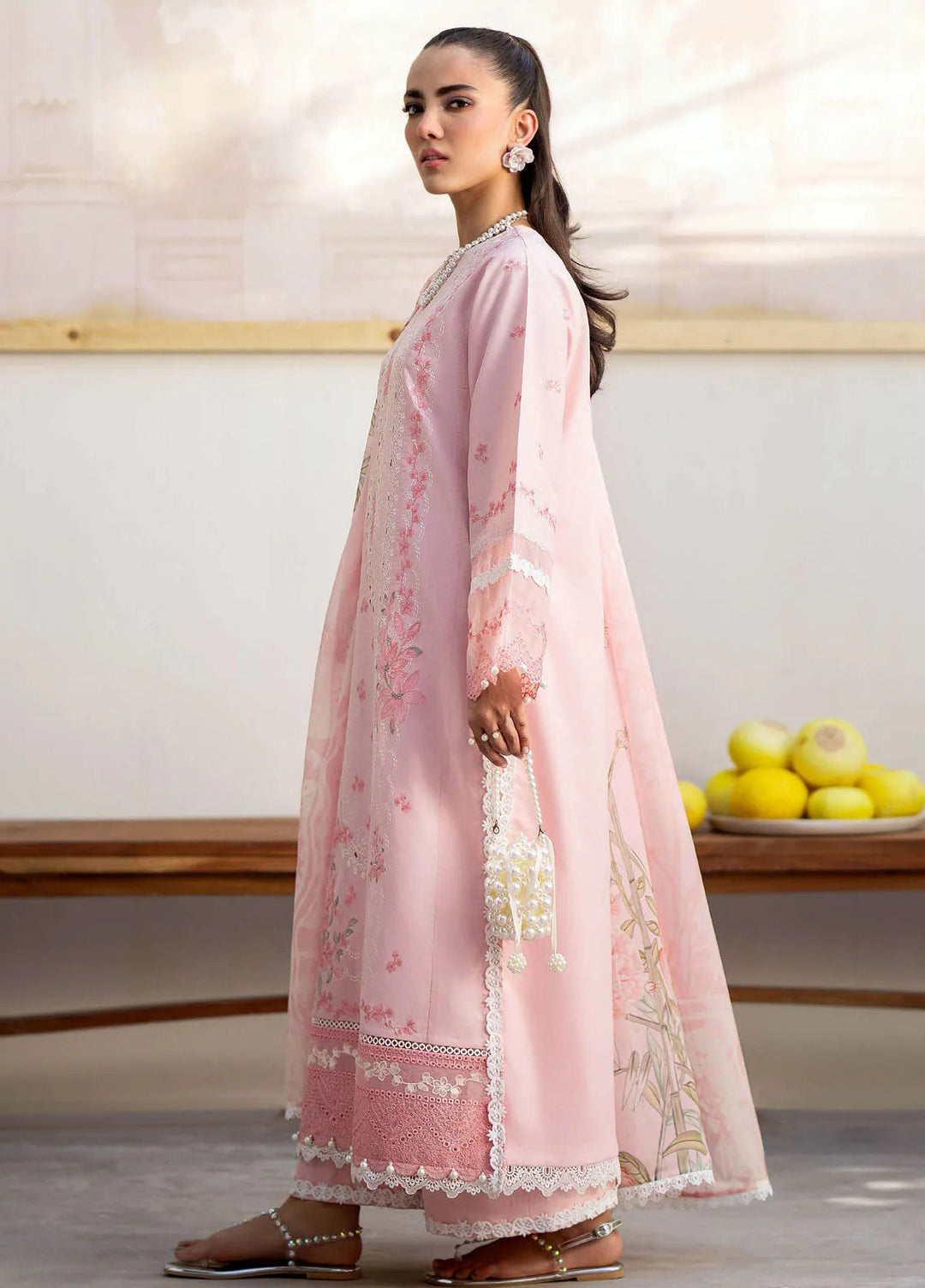 Saad Shaikh Embroidered Lawn Suit Unstitched 3 Piece SSK24E Pink Oasis - Festive Collection