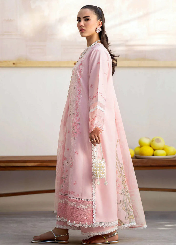 Saad Shaikh Embroidered Lawn Suit Unstitched 3 Piece SSK24E Pink Oasis - Festive Collection