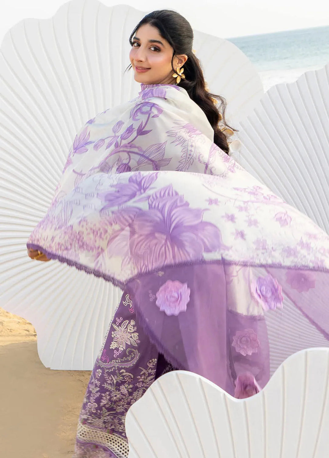 Saagar by Aabyaan Embroidered Lawn Suit Unstitched 3 Piece ABY25SL AS-01 Zarqa - Summer Collection