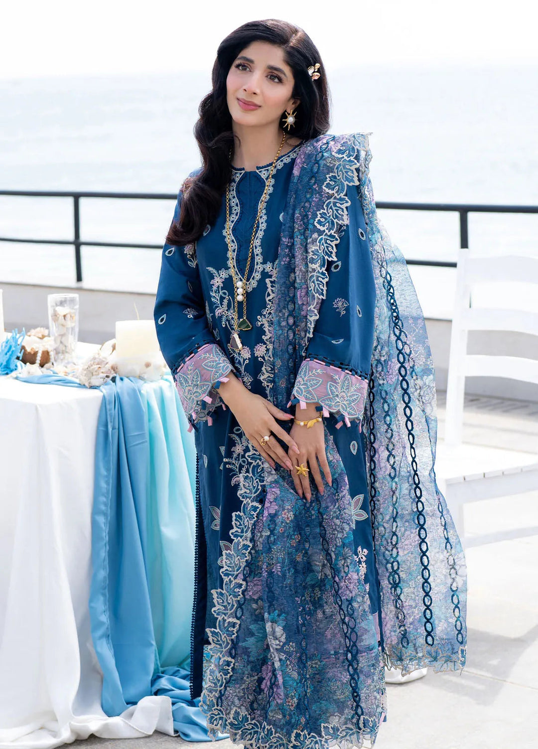 Saagar by Aabyaan Embroidered Lawn Suit Unstitched 3 Piece ABY25SL AS-03 Azura - Summer Collection