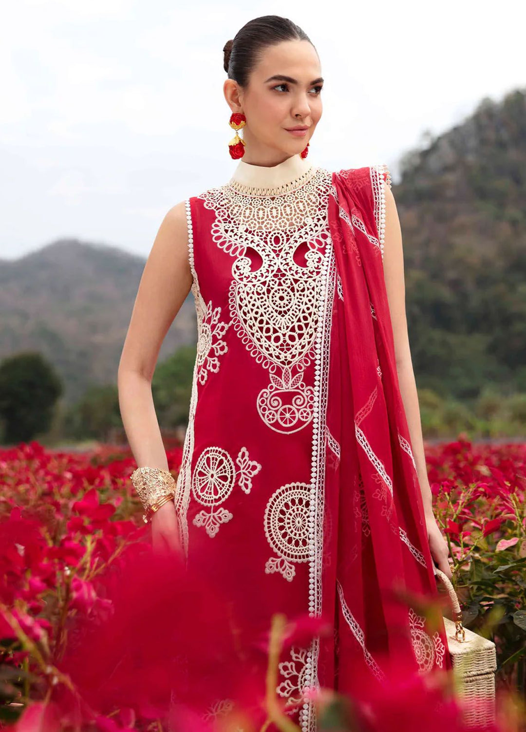 Sable Vogue Embroidered Lawn Suit Unstitched 3 Piece SV24LL SL-01-24 Carnelian - Luxury Summer Collection