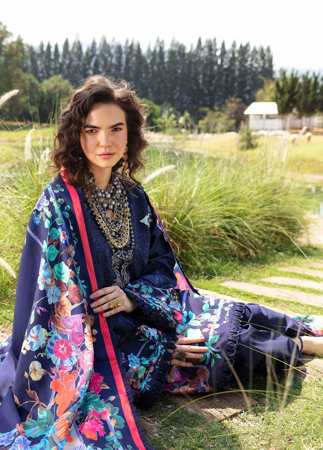 Sable Vogue Embroidered Lawn Suit Unstitched 3 Piece SV24LL SL-13-24 Blossom - Luxury Summer Collection