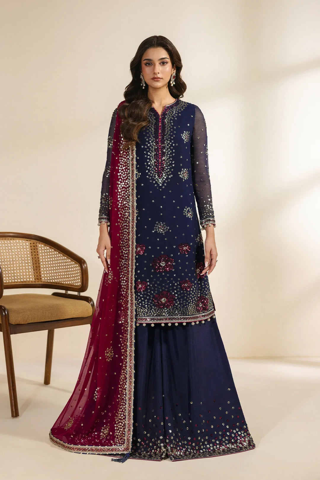 Meraki by Zarif Unstitched Embroidered Chiffon 3 Piece Suit ZR26UCM SABLE 10 - Festive Collection