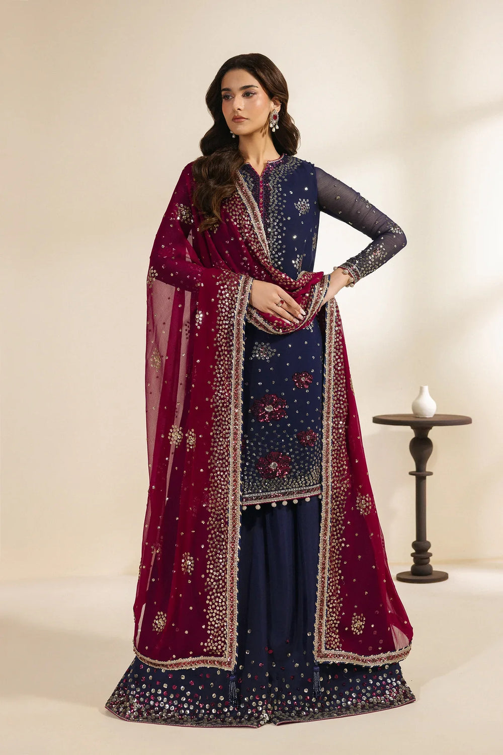 Meraki by Zarif Unstitched Embroidered Chiffon 3 Piece Suit ZR26UCM SABLE 10 - Festive Collection