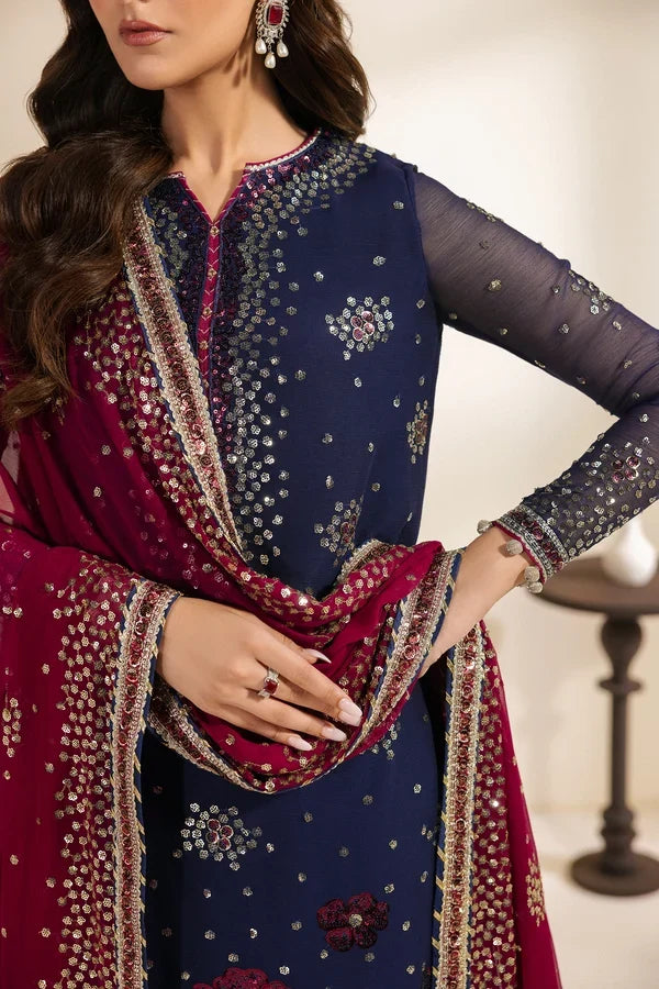 Meraki by Zarif Unstitched Embroidered Chiffon 3 Piece Suit ZR26UCM SABLE 10 - Festive Collection