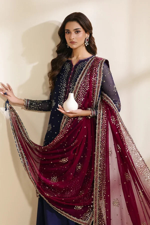 Meraki by Zarif Unstitched Embroidered Chiffon 3 Piece Suit ZR26UCM SABLE 10 - Festive Collection