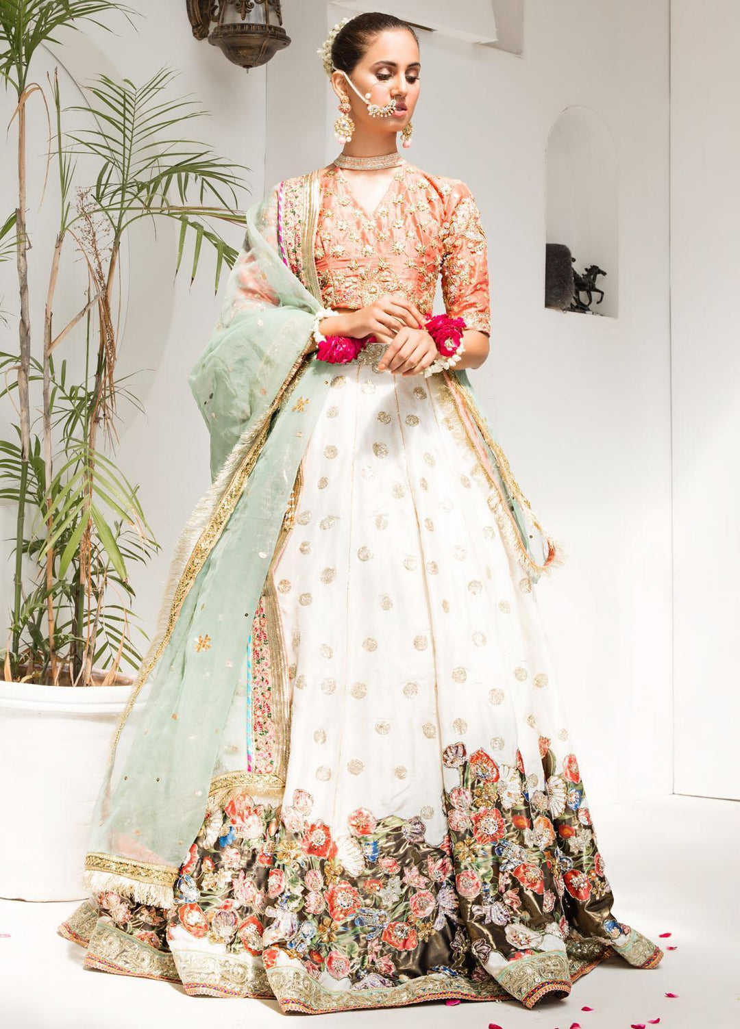 Sadya Sumair Luxury Pret Embroidered Raw Silk 3 Piece Dress Lehnga Choli