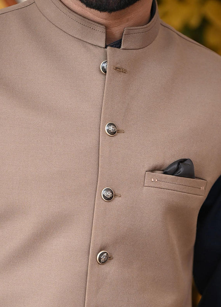 Saeed Ajmal Textured Festive Waistcoat for Men -  10-20-14-1443 Brown