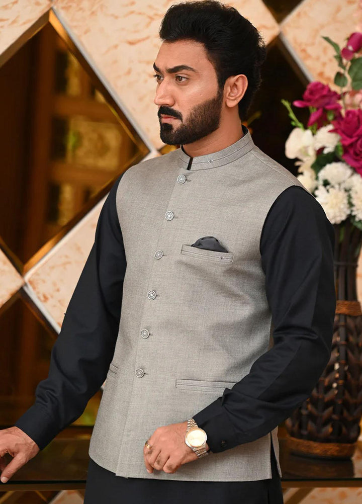 Saeed Ajmal Textured Festive Waistcoat for Men -  10-20-14-1475 Silver