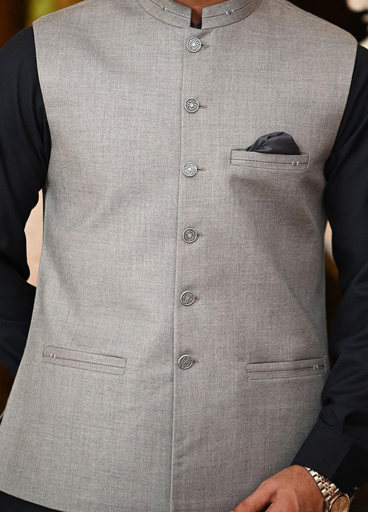 Saeed Ajmal Textured Festive Waistcoat for Men -  10-20-14-1475 Silver