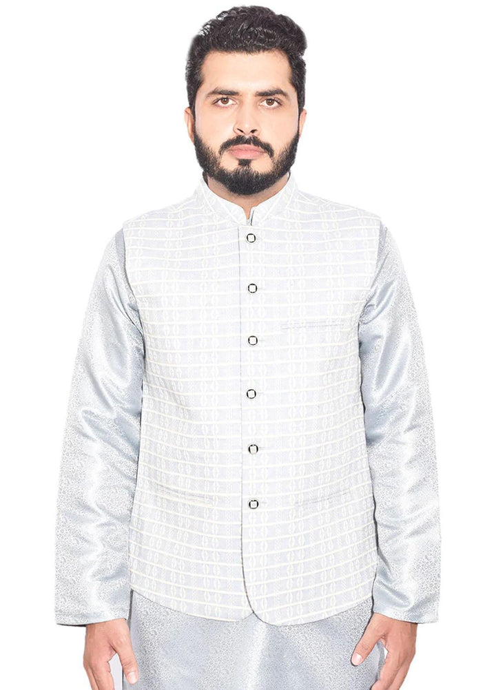 Saeed Ajmal Textured Festive Waistcoat for Men -  10-20-14-1447 White