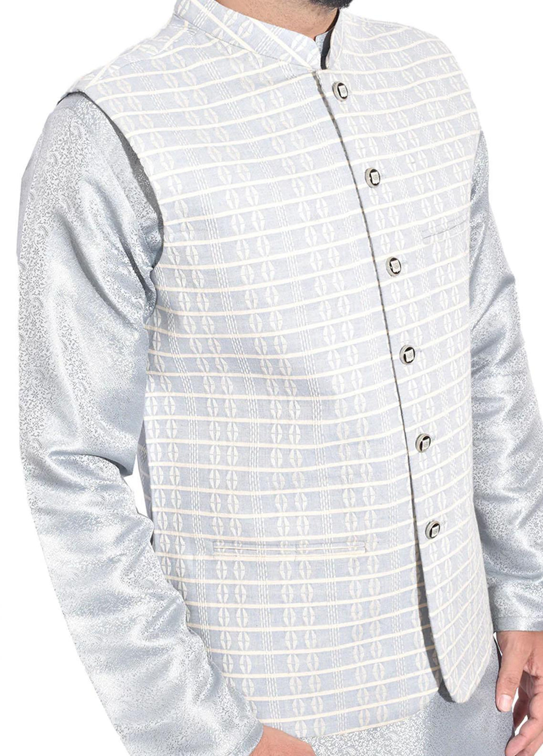 Saeed Ajmal Textured Festive Waistcoat for Men -  10-20-14-1447 White