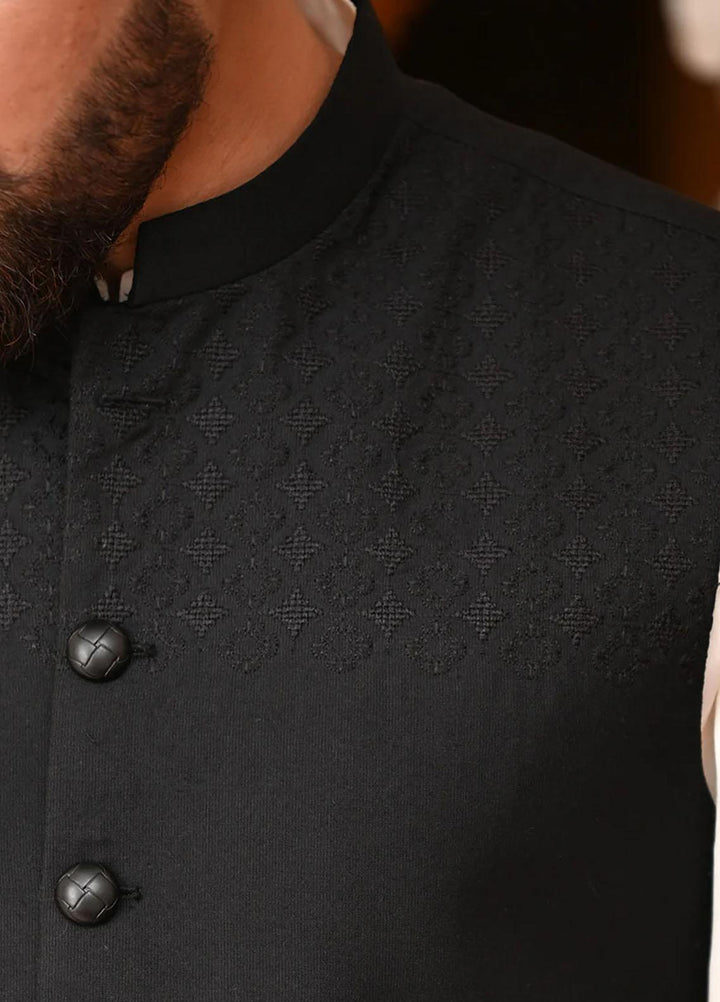Saeed Ajmal Textured Festive Waistcoat for Men -  10-20-14-1463 Black