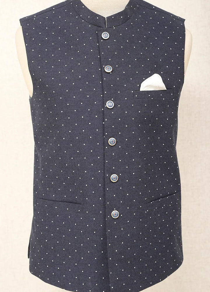 Saeed Ajmal Textured Festive Waistcoat for Men -  10-20-14-1455 Navy