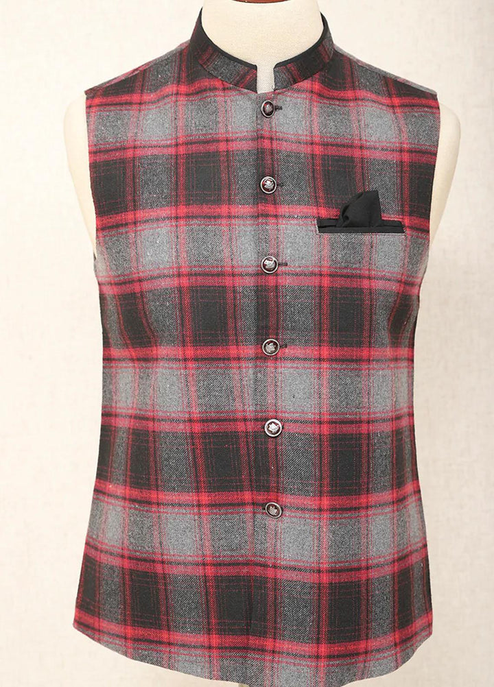Saeed Ajmal Textured Festive Waistcoat for Men -  10-20-14-1451 Grey