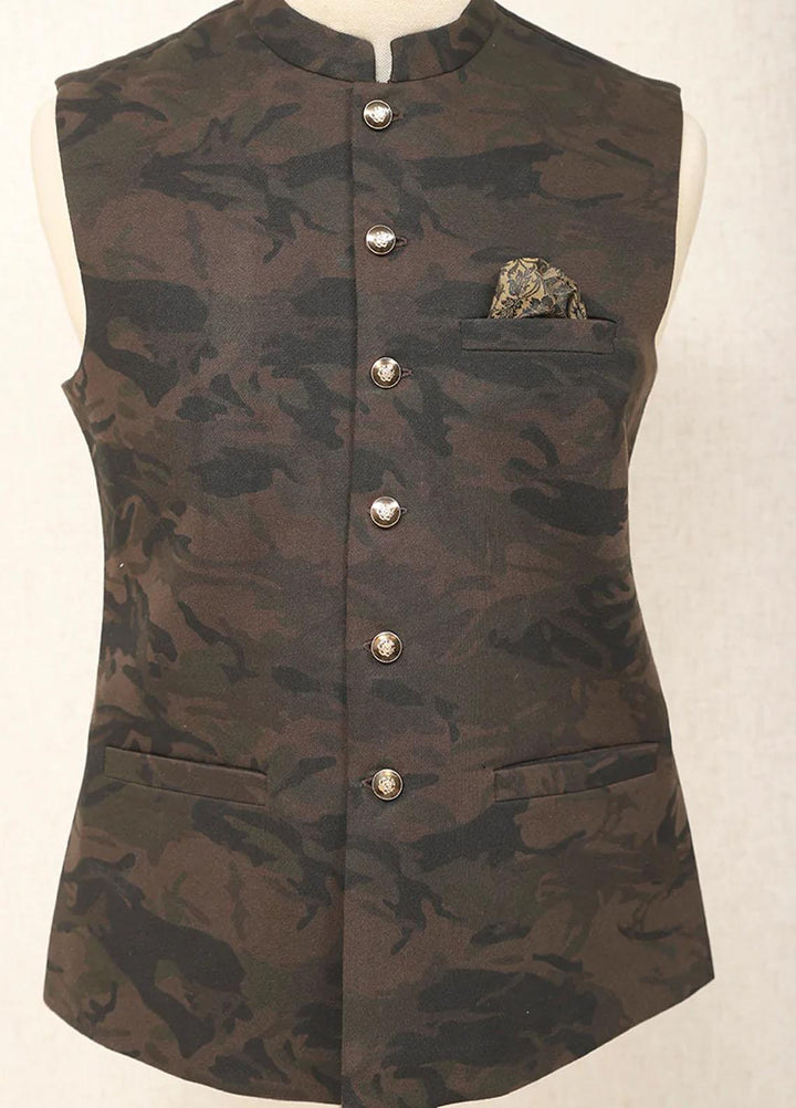 Saeed Ajmal Textured Festive Waistcoat for Men -  10-20-14-1495 Camo