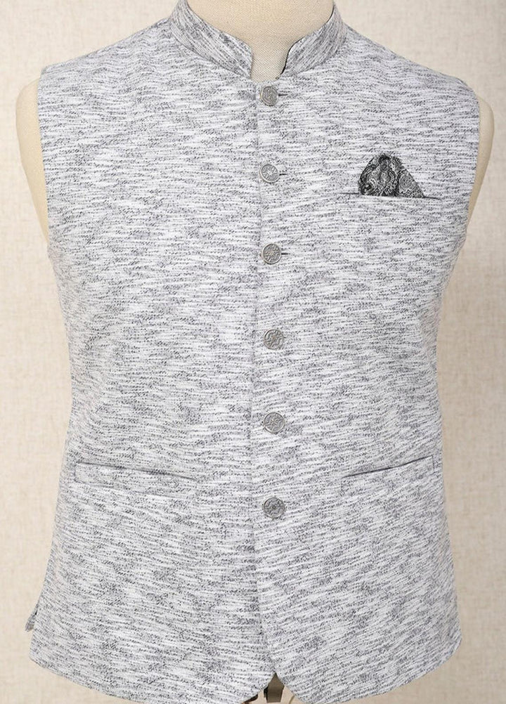 Saeed Ajmal Textured Festive Waistcoat for Men -  10-20-14-1499 White