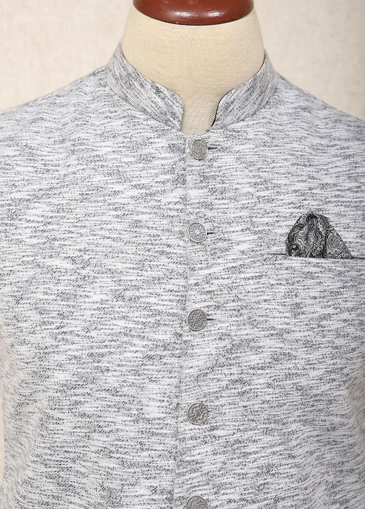 Saeed Ajmal Textured Festive Waistcoat for Men -  10-20-14-1499 White