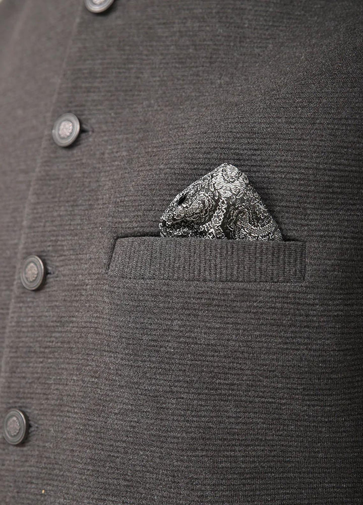 Saeed Ajmal Textured Festive Waistcoat for Men -  10-20-14-1503 Charcoal