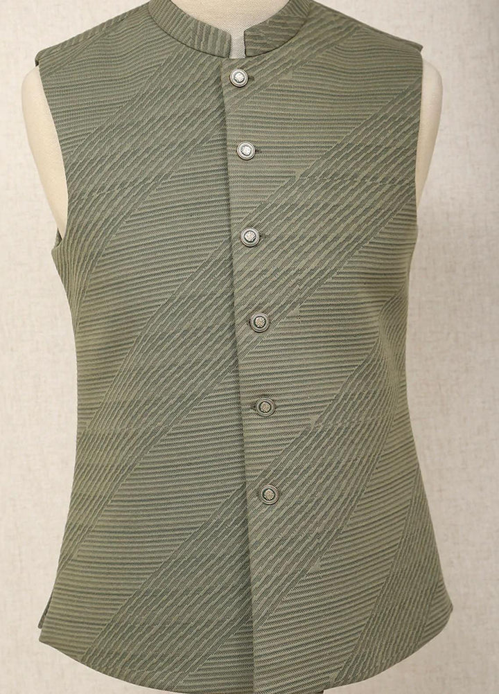 Saeed Ajmal Textured Festive Waistcoat for Men -  10-20-14-1511 Green