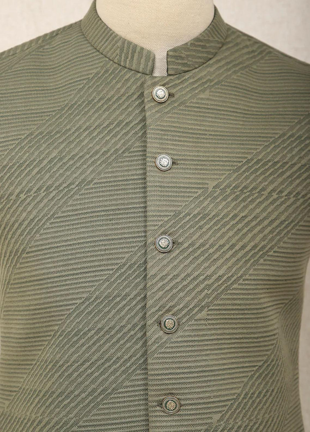 Saeed Ajmal Textured Festive Waistcoat for Men -  10-20-14-1511 Green